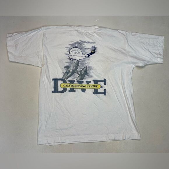 VTG Calypso Diving Center Dive Fish Shark T-shirt Men Large 90s Single Stitch - Picture 1 of 8